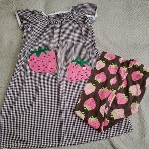 DIY Upcycled Gingham Strawberry Fields Peasant Dress/Leggings Size 10-12